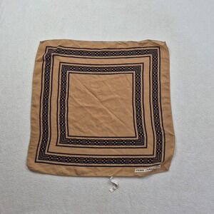 Pierre Cardin Paris Vintage 100% Silk Scarf Tan Navy Geometric Made in France